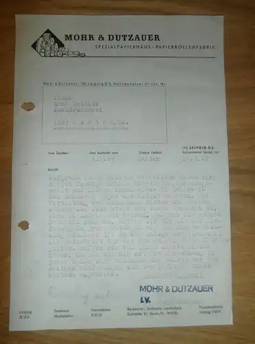 Dokument - Mohr & Dutzauer in Leipzig , 1947 , Papierfabrik , Reitzenhainer Straße Arno Colditz in Hartha i. Sachsen !!!