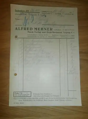 Dokument - Alfred Mehner in Leipzig , 1944 , Musik-Verlag , Stephanstraße , Arno Colditz in Hartha i. Sachsen !!!