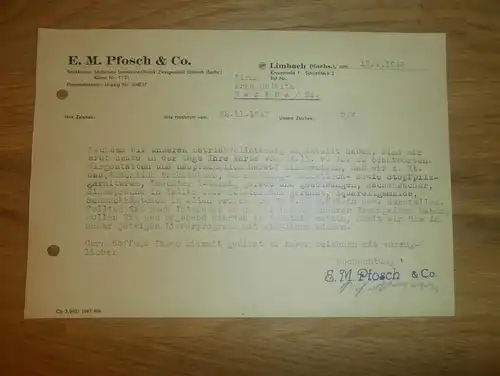 Dokument - E.M. Pfotsch & Co. in Limbach , 1947 , Arno Colditz in Hartha i. Sachsen !!!