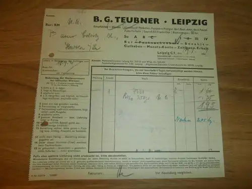 Dokument - B.G. Teubner i. Leipzig , 1941 , Post, Nachnahme , Arno Colditz in Hartha i. Sachsen !!!