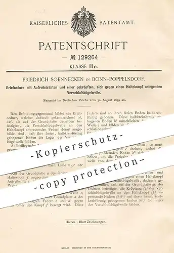 original Patent - Friedrich Soennecken , Bonn / Poppelsdorf , 1899 , Briefordner | Ordner , Aktenordner , Büromaterial