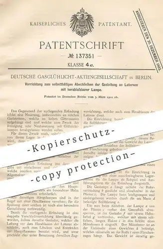 original Patent - Deutsche Gasglühlicht AG , Berlin , 1902 , Abschließen der Gasleitung an Laternen | Laterne , Gas