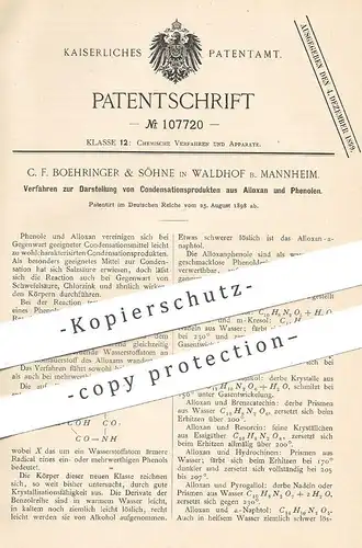 original Patent - C. F. Boehringer & Söhne , Waldhof / Mannheim , 1898 , Kondensationsprodukte aus Alloxan und Phenole