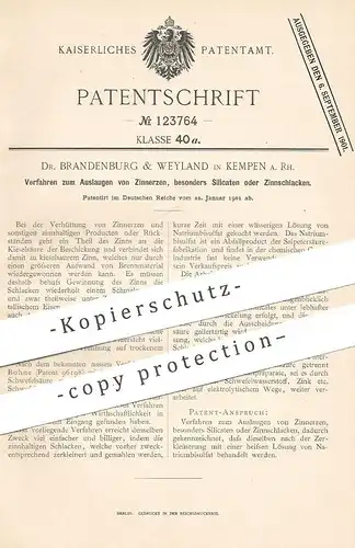 original Patent -  Dr. Brandenburg & Weyland , Kempen a. Rh. , 1901 , Auslaugen von Zinnerzen , Silicat | Zinn , Erze !!