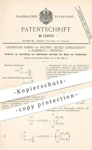 original Patent - Chemische Fabrik von Heyden AG , Radebeul / Dresden | chlorhaltige Derivate der Basen der Pyridinreihe