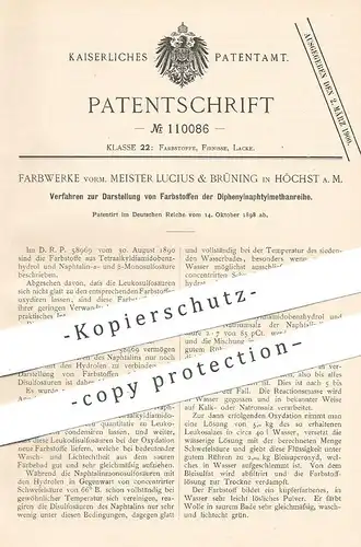 original Patent - Farbwerke | Meister Lucius & Brüning , Höchst / Main | 1898 | Farbstoff der Diphenylnaphtylmethanreihe