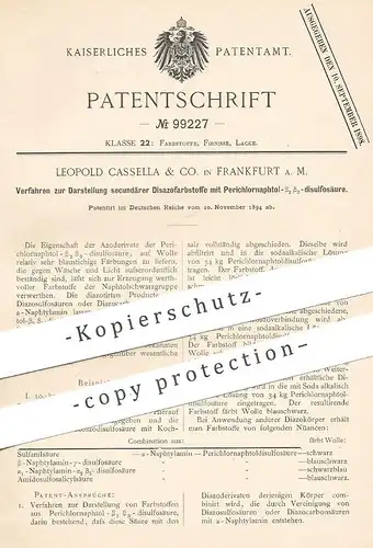original Patent - Leopold Cassella & Co. , Frankfurt / Main , 1894 , Darstellung sekundärer Disazofarbstoffe | Wolle !!!