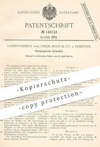 original Patent - Farbenfabriken vorm. Friedr. Bayer & Co. , Elberfeld , 1901 , Photographische Entwickler | Photography
