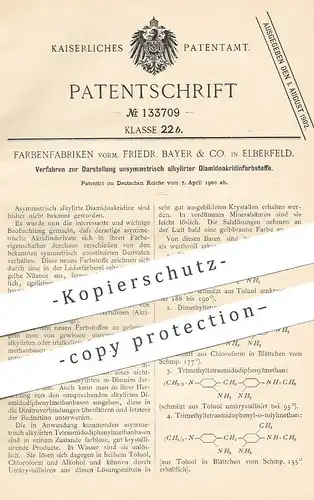 original Patent - Farbenfabriken vorm. Friedr. Bayer & Co. , Elberfeld , 1900 , alkylierte Diamidoakridin - Farbstoffe !