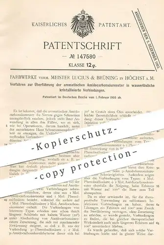 original Patent - Farbwerke vorm. Meister Lucius & Brüning , Höchst / Main 1903 | Verbindungen von Amidocarbonsäureester