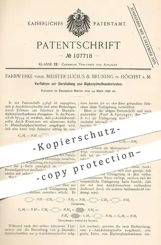 original Patent - Farbwerke vorm. Meister Lucius & Brüning , Höchst / Main , 1898 , Darstellung v. Diphenylmethanderivat