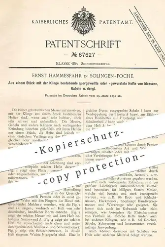 original Patent - Ernst Hammesfahr , Solingen / Foche , 1892 , Messer , Gabel aus einem Stück | Besteck , Klinge !!