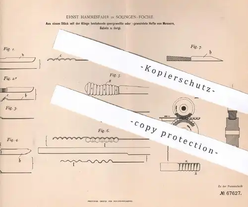 original Patent - Ernst Hammesfahr , Solingen / Foche , 1892 , Messer , Gabel aus einem Stück | Besteck , Klinge !!