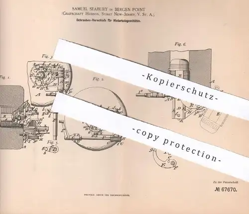 original Patent - Samuel Seabury , Bergen Point , Hudson , New Jersey , USA , 1892 , Verschluss für Hinterladegeschütz