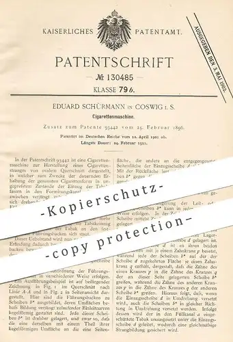 original Patent -  Eduard Schürmann , Coswig | 1901 | Zigarettenmaschine | Cigaretten , Zigaretten , Zigarren , Tabak !!