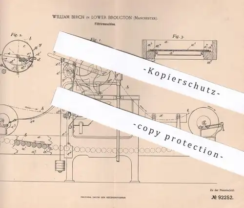 original Patent - William Birch , Lower , Brougton , Manchester , England , 1896 , Filtriermaschine | Filter , Filtern !