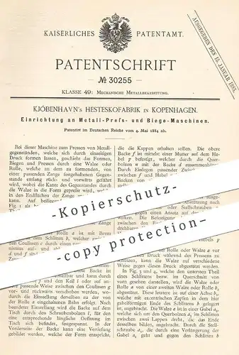original Patent - Kjóbenhavn's Hesteskofabrik , Kopenhagen , Dänemark , 1884 , Metall - Presse , Biegemaschine | Walze