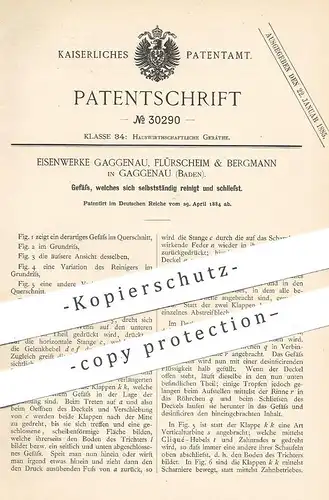 original Patent - Eisenwerke , Flürscheim & Bergmann , Gaggenau / Baden  1884 , selbst reinigendes Gefäß | Topf , Schale