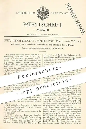 original Patent - Justus Henry Rudolph , Walnut Port , Pennsylvania USA , 1891 , Schleifen von Schiefertafeln | Schiefer