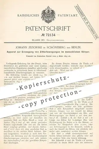 original Patent - Johann Jeziorski , Berlin / Schöneberg , 1893 , Erzeugung von Zittern im Körper | Medizin , Arzt !!!