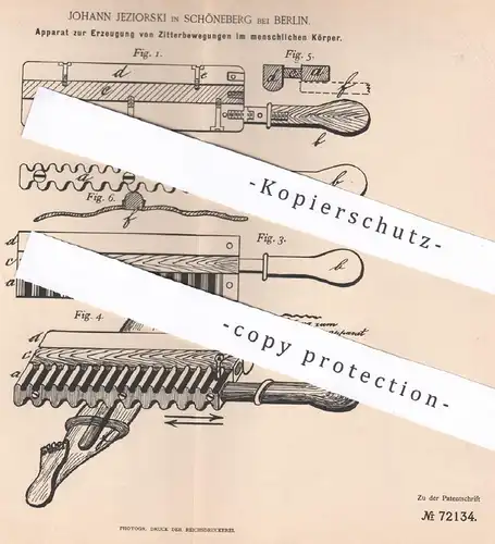 original Patent - Johann Jeziorski , Berlin / Schöneberg , 1893 , Erzeugung von Zittern im Körper | Medizin , Arzt !!!
