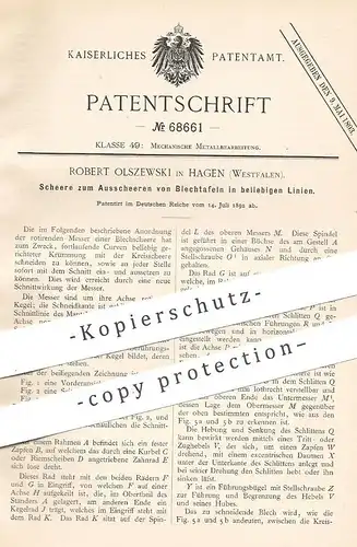 original Patent - Robert Olszewski , Hagen / Westfalen , 1892 | Blechschere | Blech - Schere | Zange , Metall , Werkzeug