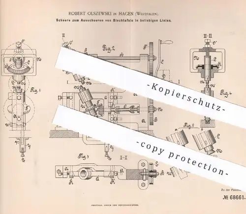 original Patent - Robert Olszewski , Hagen / Westfalen , 1892 | Blechschere | Blech - Schere | Zange , Metall , Werkzeug