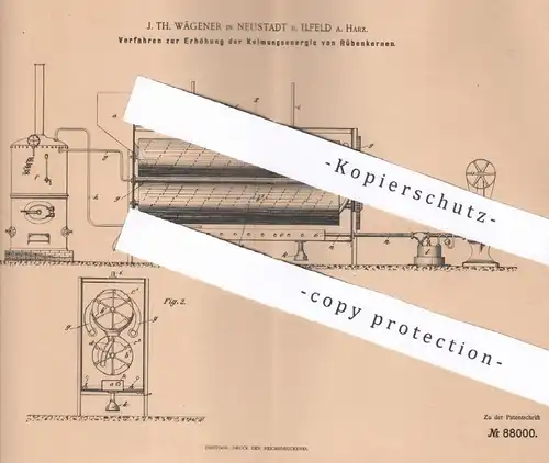 original Patent - J. Th. Wägener , Neustadt / Ilfeld / Harz , 1895 , Erhöhung der Keimungsenergie von Rüben | Saat