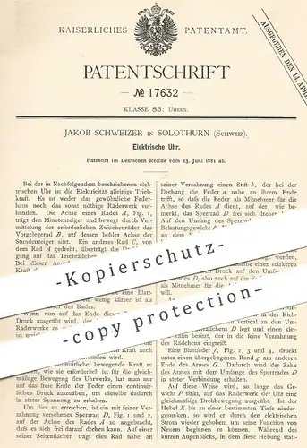 original Patent - Jakob Schweizer , Solothurn , Schweiz , 1881 , Elektrische Uhr | Uhren , Uhrmacher , Uhrwerk !!!