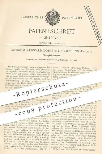 original Patent - Archibald Edward Dobbs , Lincolns Inn , England , 1897 , Flüssigkeitsmesser | Kolben , Motor !!!