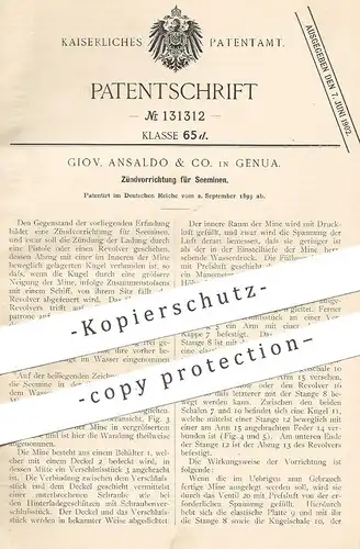 original Patent - Giov. Ansaldo & Co. , Genua , Italien , 1899 , Zündvorrichtung f. Seeminen | Zündung , Mine , Revolver