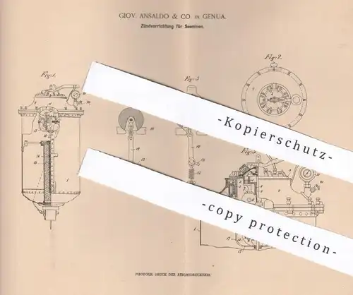 original Patent - Giov. Ansaldo & Co. , Genua , Italien , 1899 , Zündvorrichtung f. Seeminen | Zündung , Mine , Revolver