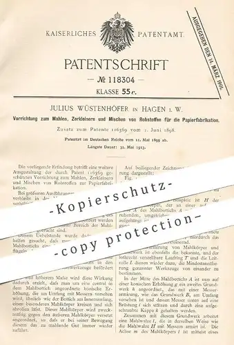 original Patent -  Julius Wüstenhöfer , Hagen , 1898 , Mischen von Rohstoffe zur Papierfabrikation | Papier , Cellulose