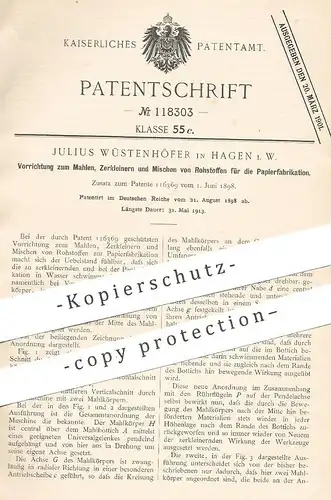 original Patent -  Julius Wüstenhöfer , Hagen , 1898 , Mischen von Rohstoffe zur Papierfabrikation | Papier , Cellulose