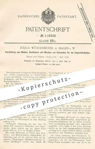 original Patent - Julius Wüstenhöfer , 1899 , Mahlen , Zerkleinern u. Mischen von Rohstoffen zur Papier - Herstellung