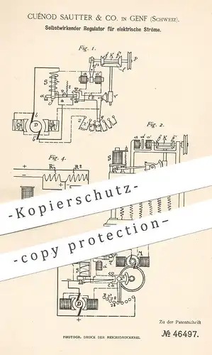 original Patent - Cuénod Sautter & Co. , Genf / Schweiz , 1888 , Regulator für elektrische Ströme | Strom , Elektriker