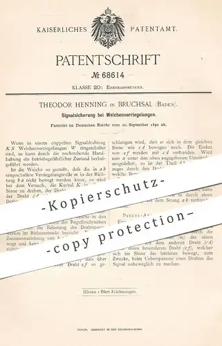 original Patent - Theodor Henning , Bruchsal , Baden , 1892 , Signalsicherung bei Weichenverriegelung | Eisenbahn Signal