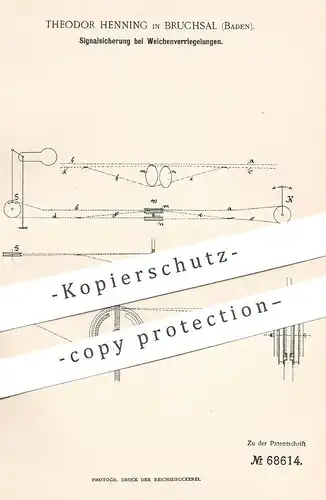 original Patent - Theodor Henning , Bruchsal , Baden , 1892 , Signalsicherung bei Weichenverriegelung | Eisenbahn Signal