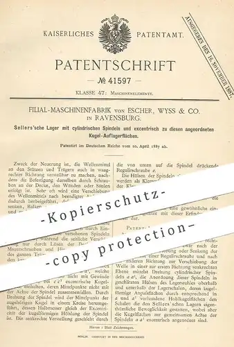 original Patent - Filial Maschinenfabrik von Escher , Wyss & Co. , Ravensburg , 1887 , Seller'sche Lager | Seller !!!
