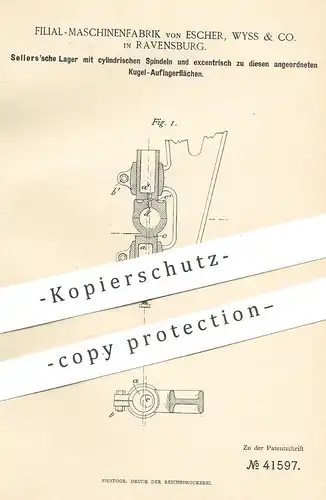 original Patent - Filial Maschinenfabrik von Escher , Wyss & Co. , Ravensburg , 1887 , Seller'sche Lager | Seller !!!