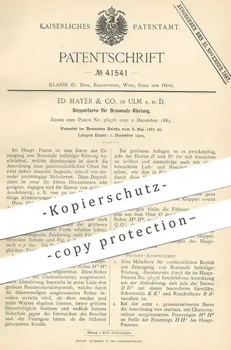 original Patent - Ed. Mayer & Co. , Ulm / Donau , 1887 , Doppeldarre für Braumalz - Röstung | Darre , Bier , Brauerei !