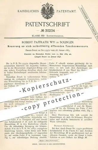 original Patent - obert Paffrath Wwe , Solingen , 1884 , selbst öffnendes Taschenmesser | Messer , Messerklinge , Klinge