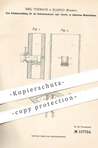 original Patent - Emil Vorbach , Kladno , Böhmen , 1899 , Schutz an Heißwindschieber , Ventil | Winderhitzer | Eisen !!