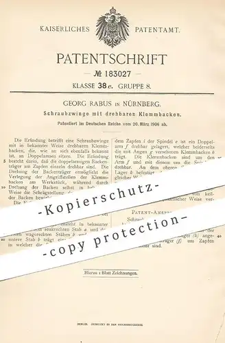 original Patent - Georg Rabus , Nürnberg , 1906 , Schraubzwinge mit drehbaren Klemmbacken | Schraubzwingen | Werkzeug !