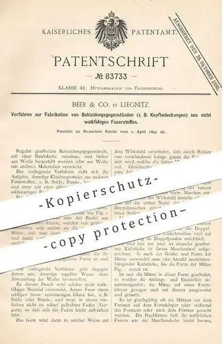 original Patent - Beer & Co. , Liegnitz  1894 , Fabrikation von Bekleidung | Hut , Mütze | Seide | Wirkstuhl | Schneider