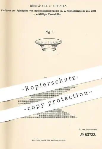 original Patent - Beer & Co. , Liegnitz  1894 , Fabrikation von Bekleidung | Hut , Mütze | Seide | Wirkstuhl | Schneider