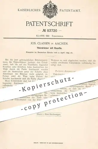 original Patent - Jos. Classen , Aachen , 1895 , Türdrücker mit Rosette | Türendrücker , Tür , Türschloss , Schloss !!!