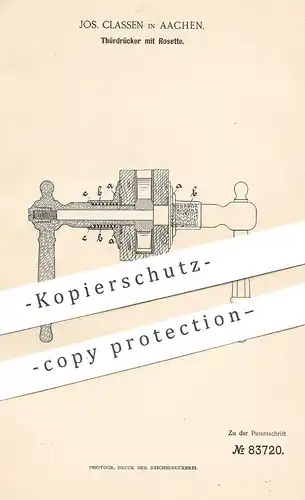 original Patent - Jos. Classen , Aachen , 1895 , Türdrücker mit Rosette | Türendrücker , Tür , Türschloss , Schloss !!!