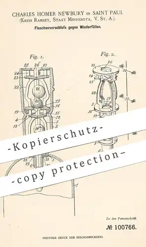 original Patent - Charles Homer Newbury , Saint Paul , Ramsey , Minnesota , USA | Flaschenverschluss | Flasche , Korken