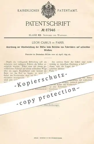 original Patent - Léon Camus , Paris , Frankreich 1895 | sicheres Fahren mit Fahrrad auf schlechten Straßen | Fahrräder